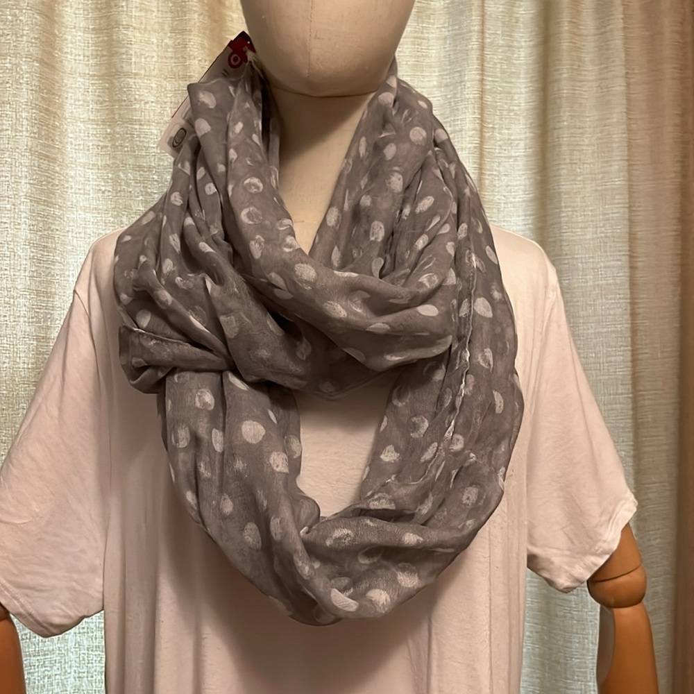 Merona Gray White Polka Dot Sheer Infinity Scarf New With Tags